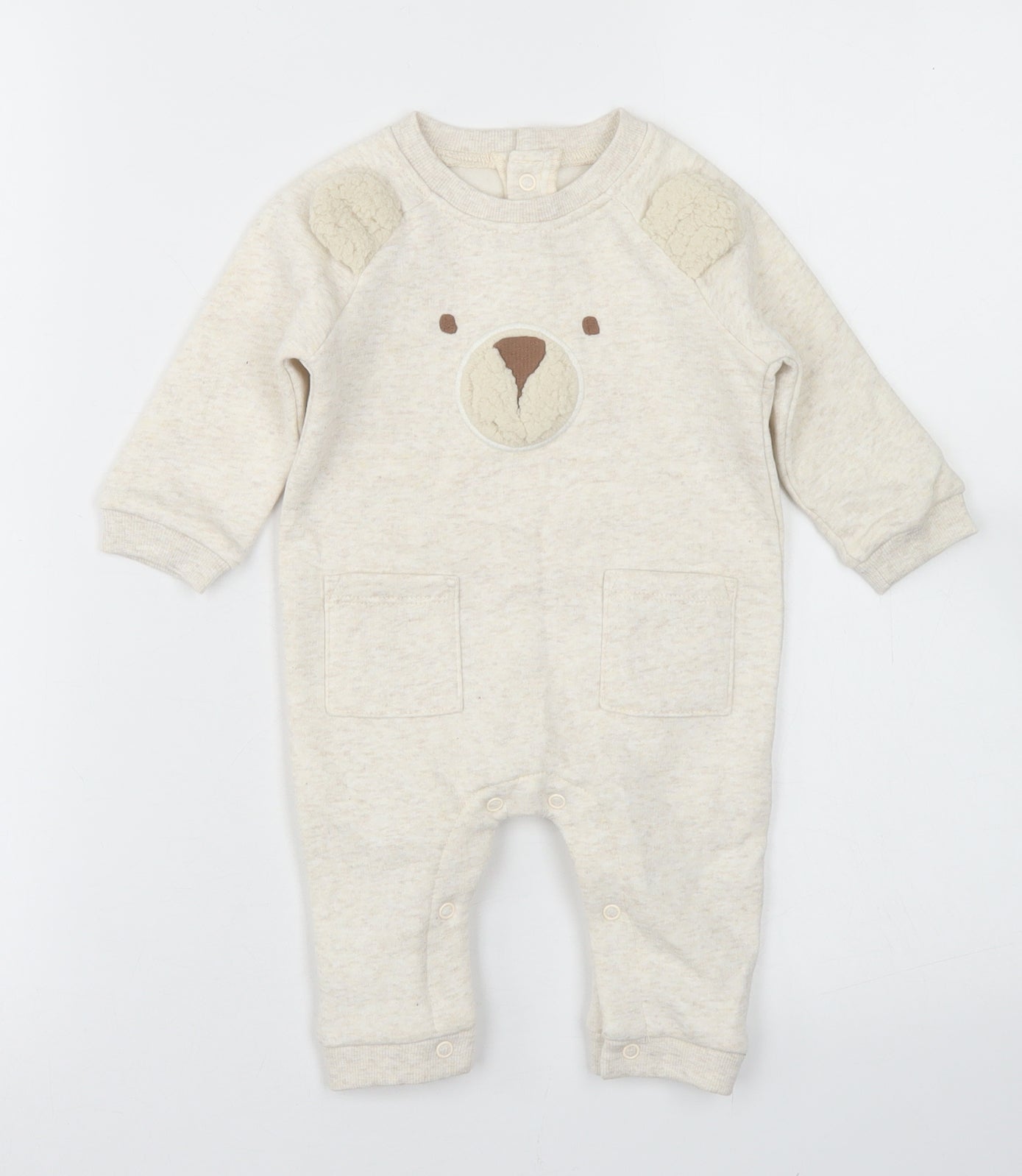George Girls Beige  Cotton Romper One-Piece Size 3-6 Months  Snap - Bear