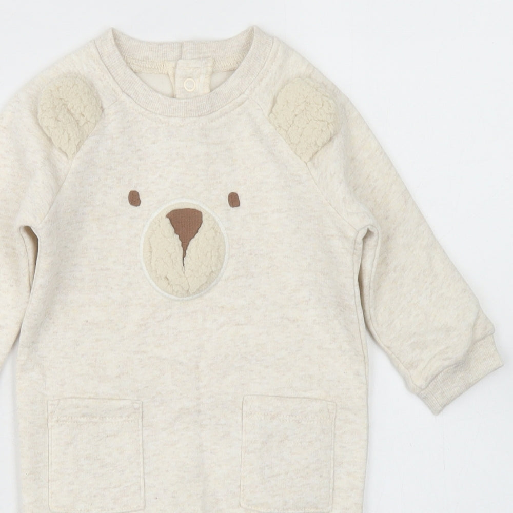 George Girls Beige  Cotton Romper One-Piece Size 3-6 Months  Snap - Bear