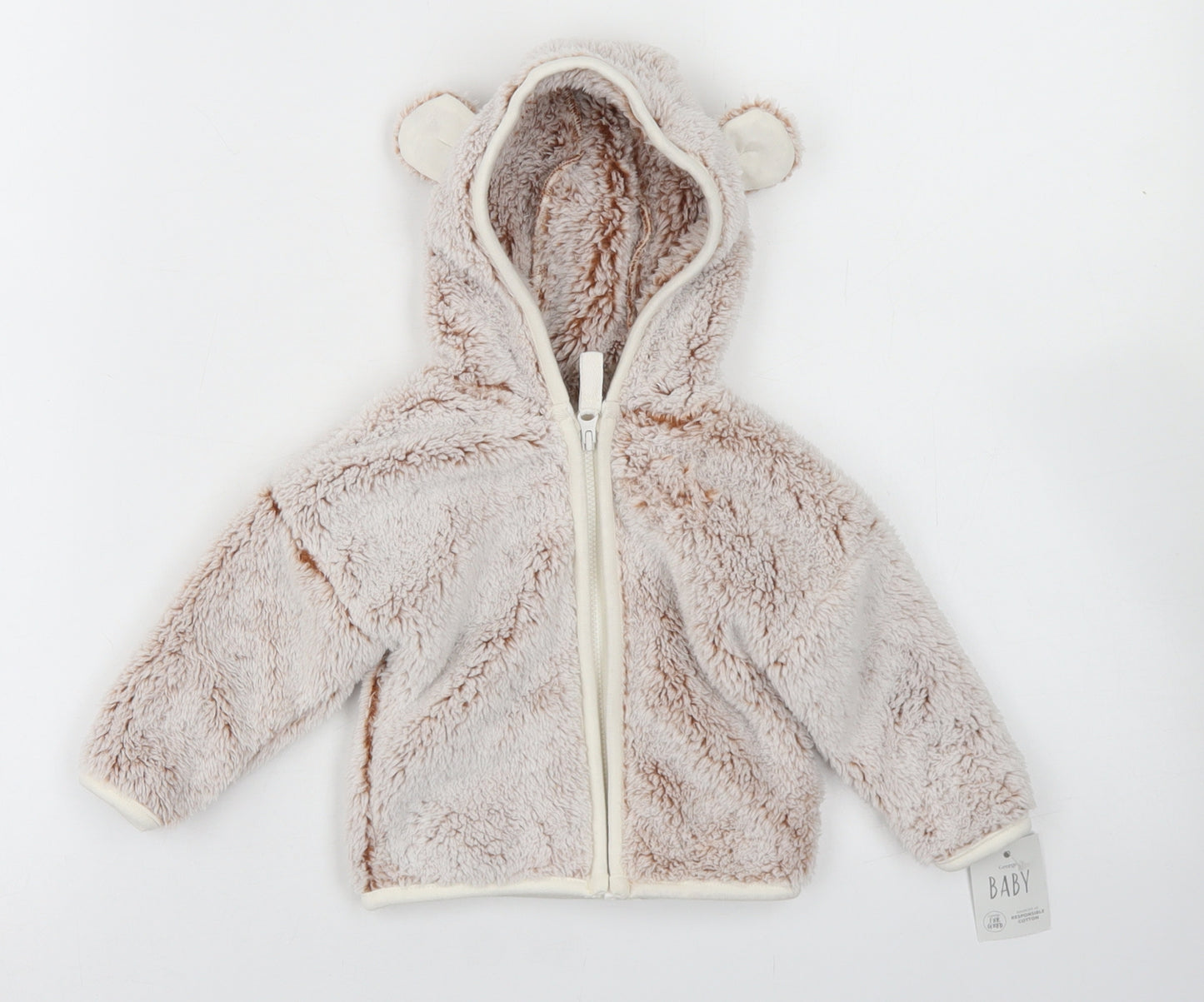 George Boys Brown   Jacket  Size 3-6 Months   Zip - Bear Ear Hood