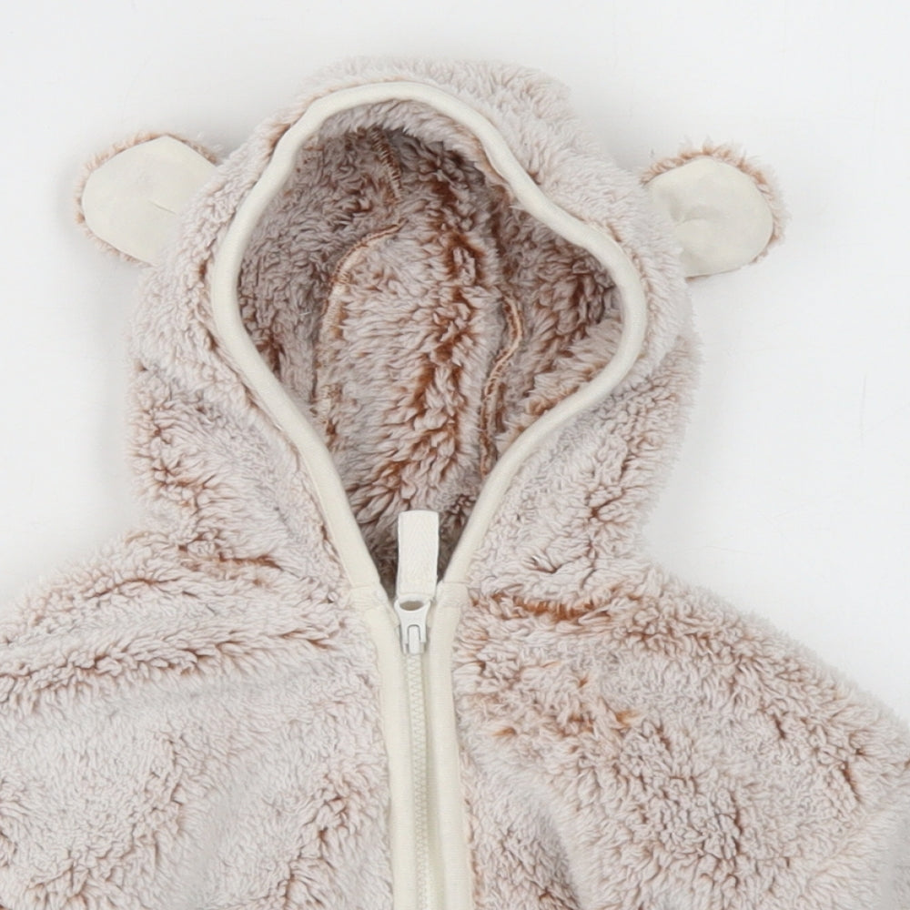 George Boys Brown   Jacket  Size 3-6 Months   Zip - Bear Ear Hood