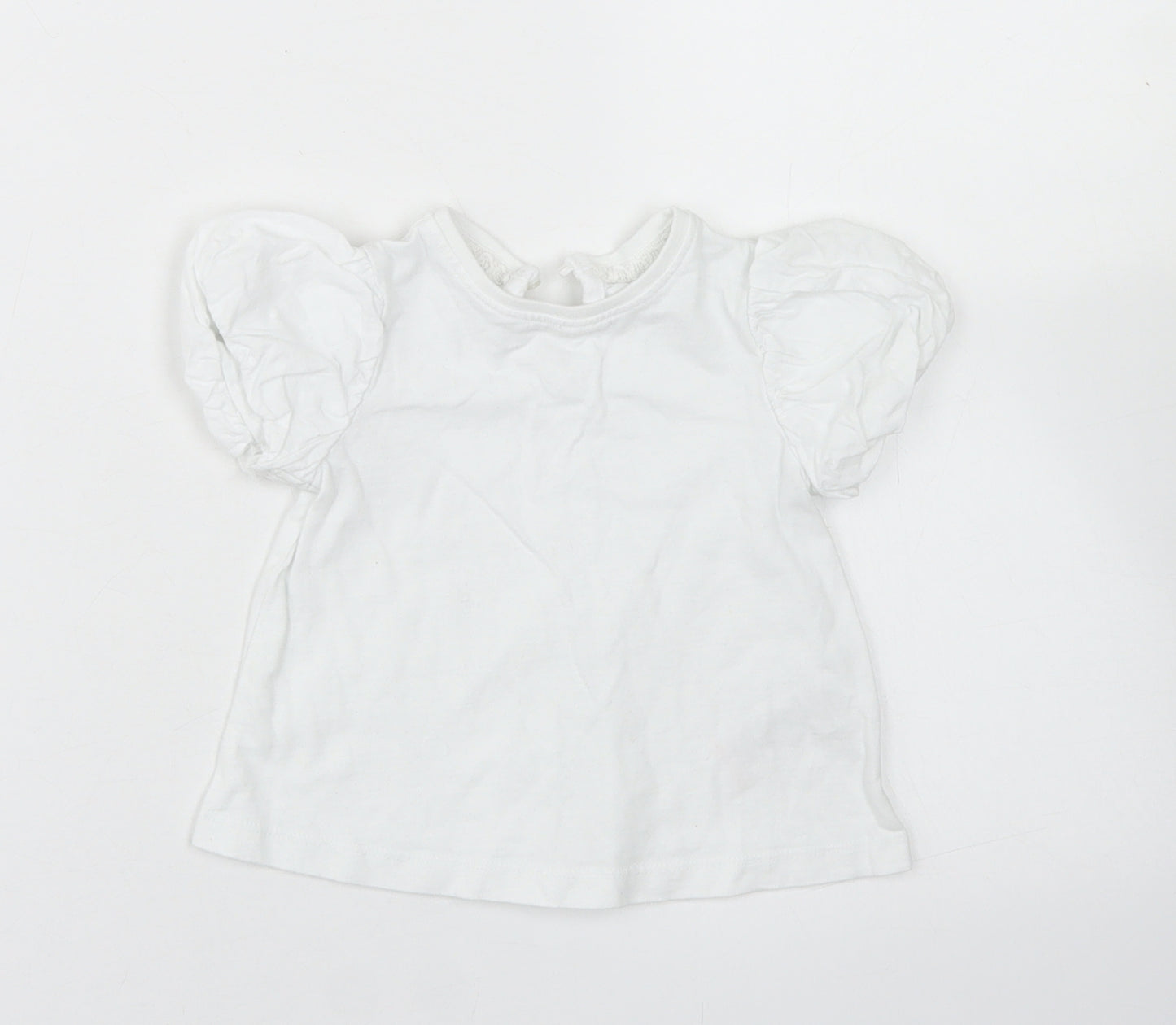 NEXT Girls White  Cotton Basic T-Shirt Size 6-9 Months Crew Neck Button - Puff Sleeve