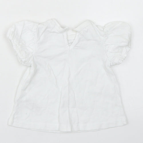 NEXT Girls White  Cotton Basic T-Shirt Size 6-9 Months Crew Neck Button - Puff Sleeve