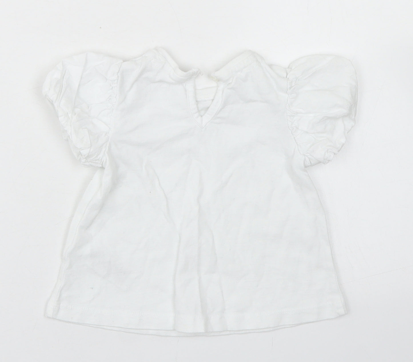 NEXT Girls White  Cotton Basic T-Shirt Size 6-9 Months Crew Neck Button - Puff Sleeve