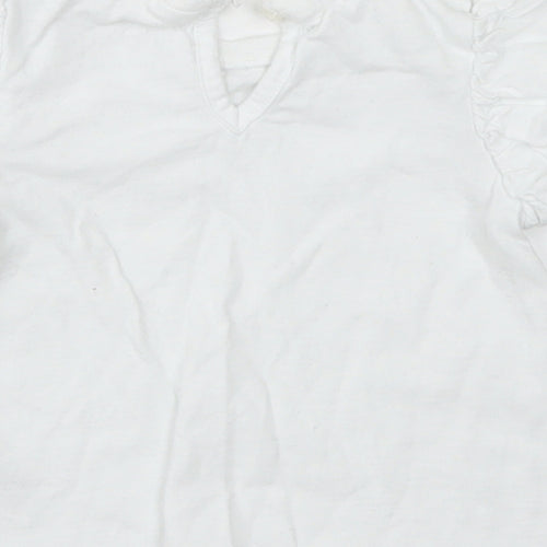 NEXT Girls White  Cotton Basic T-Shirt Size 6-9 Months Crew Neck Button - Puff Sleeve