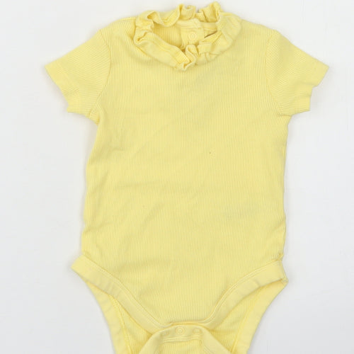 F&F Girls Yellow  Cotton Romper One-Piece Size 6-9 Months  Snap - Ruffle Neck