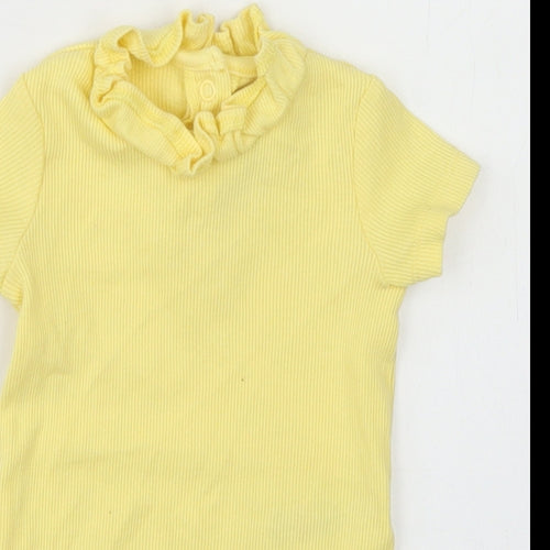 F&F Girls Yellow  Cotton Romper One-Piece Size 6-9 Months  Snap - Ruffle Neck