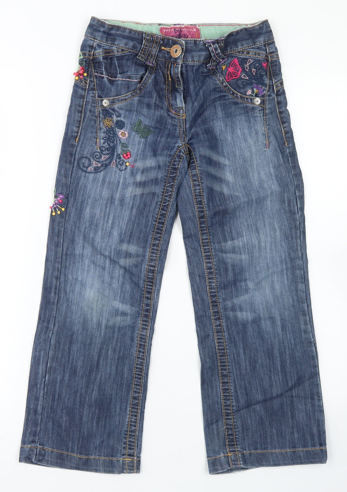 NEXT Girls Blue  Cotton Straight Jeans Size 8 Years  Regular Button