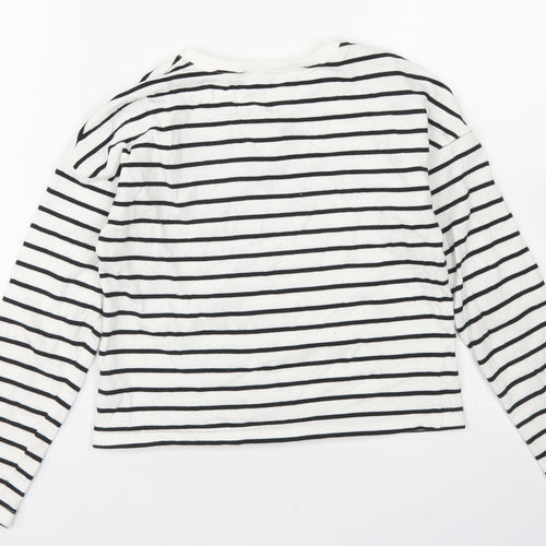 Dunnes Stores Girls White Striped Cotton Pullover Sweatshirt Size 10-11 Years   - Cropped