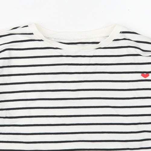 Dunnes Stores Girls White Striped Cotton Pullover Sweatshirt Size 10-11 Years   - Cropped