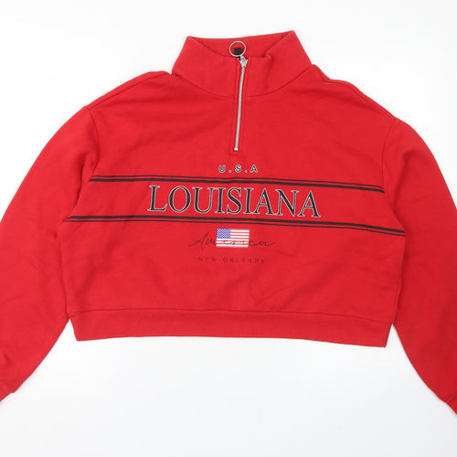 Divided Womens Red  Cotton Pullover Sweatshirt Size L   - Cropped, Louisiana
