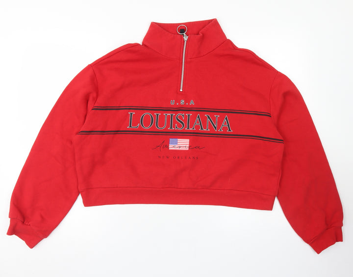 Divided Womens Red Cotton Pullover Sweatshirt Size L - Cropped, Louisiana