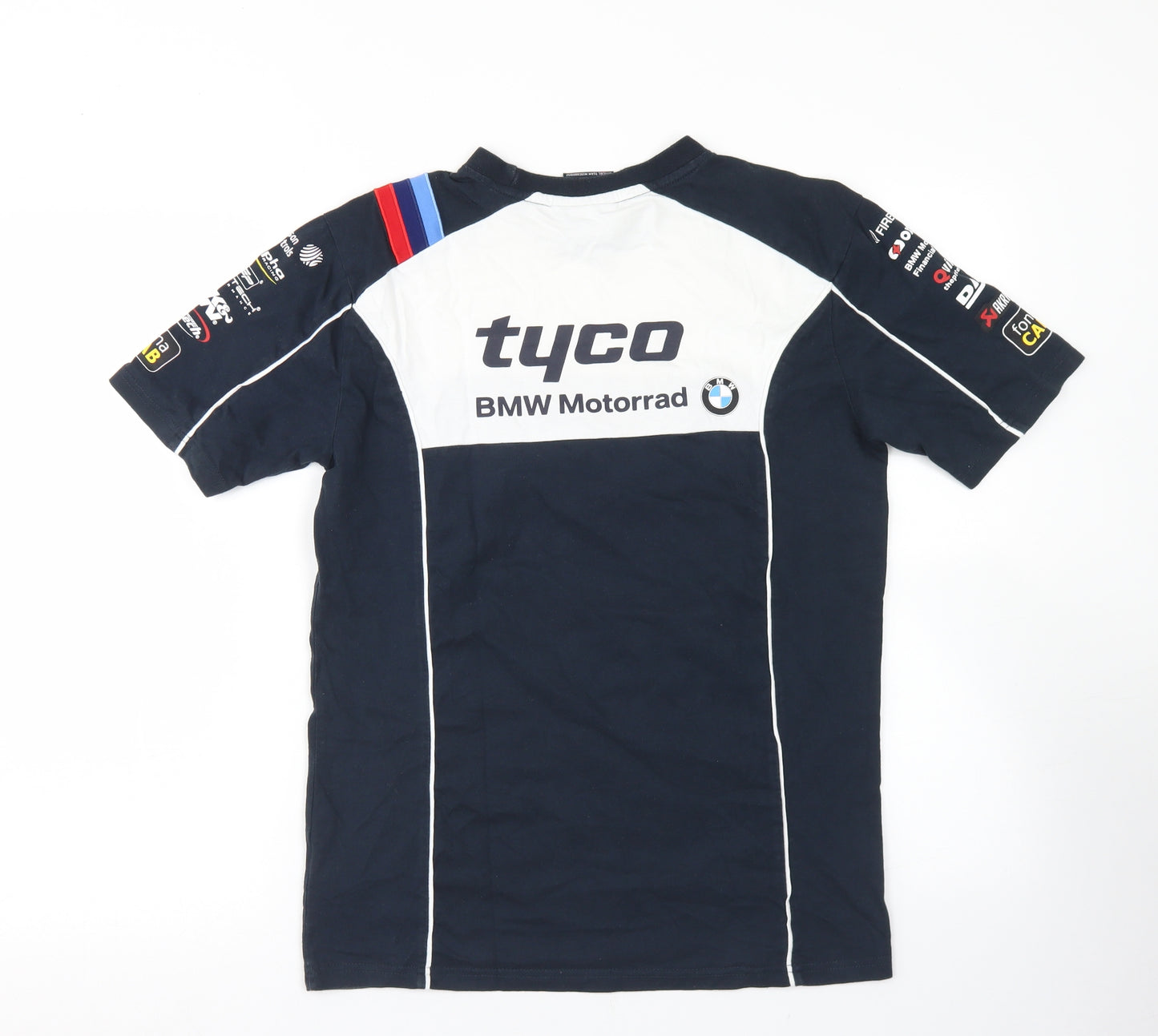 BMW  Mens Blue Colourblock Cotton  T-Shirt Size S Crew Neck  - Motorsport