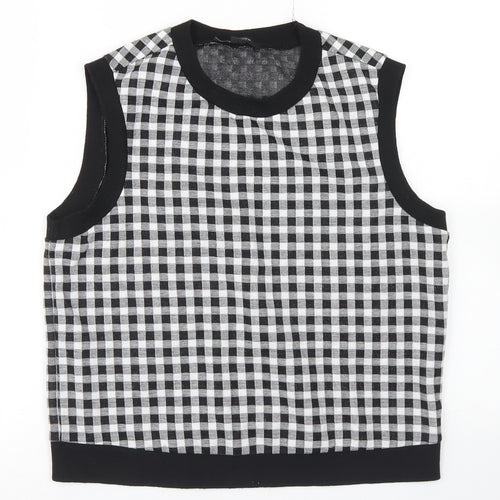 New Look Womens Black Crew Neck Check Polyester Vest Jumper Size 14