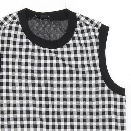 New Look Womens Black Crew Neck Check Polyester Vest Jumper Size 14