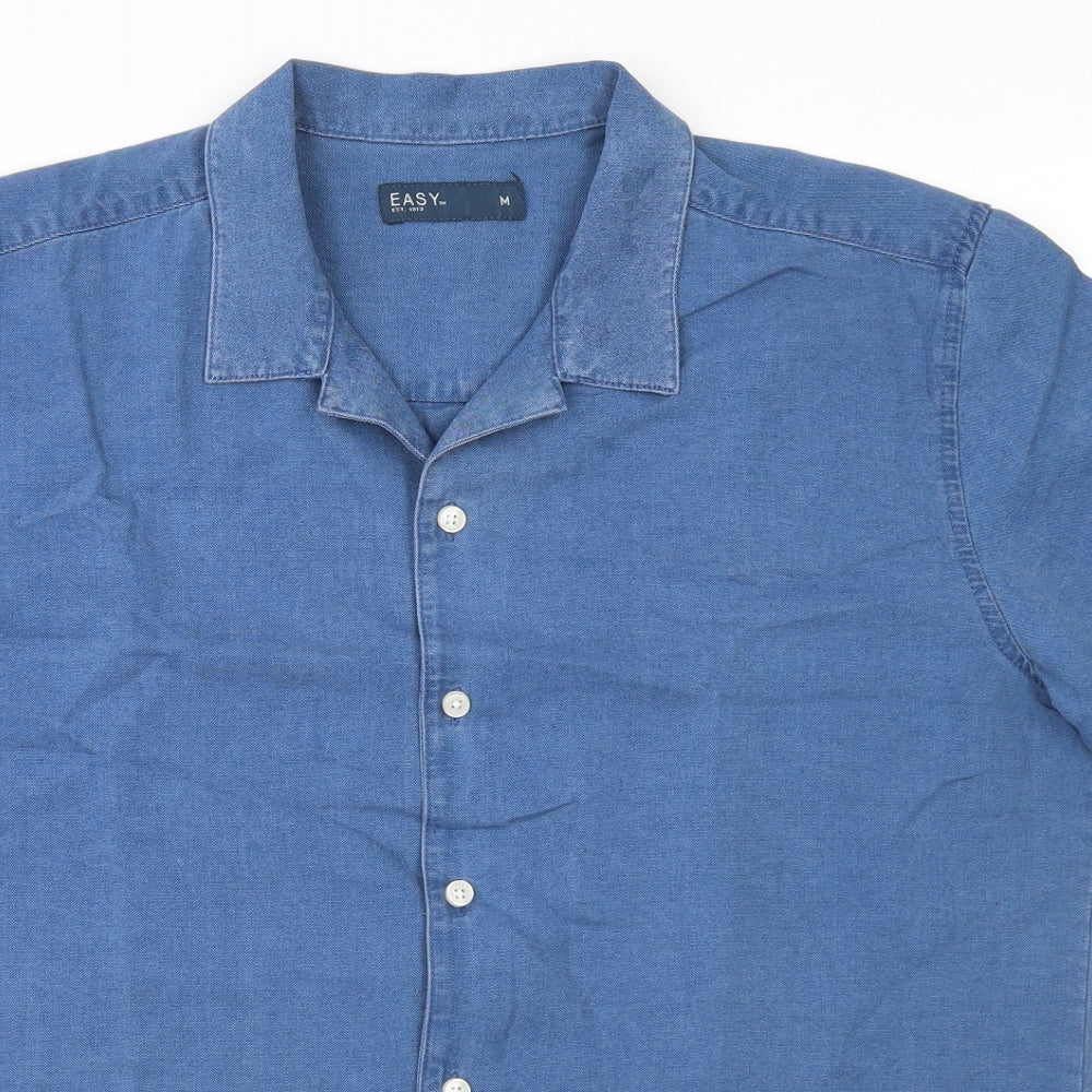 Easy Mens Blue  Cotton  Button-Up Size M Collared Button