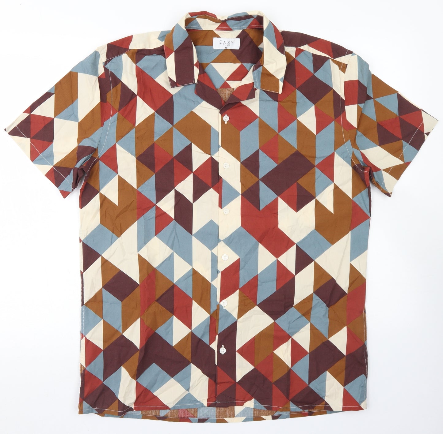 Easy Mens Multicoloured Argyle/Diamond Cotton  Button-Up Size M Collared Button