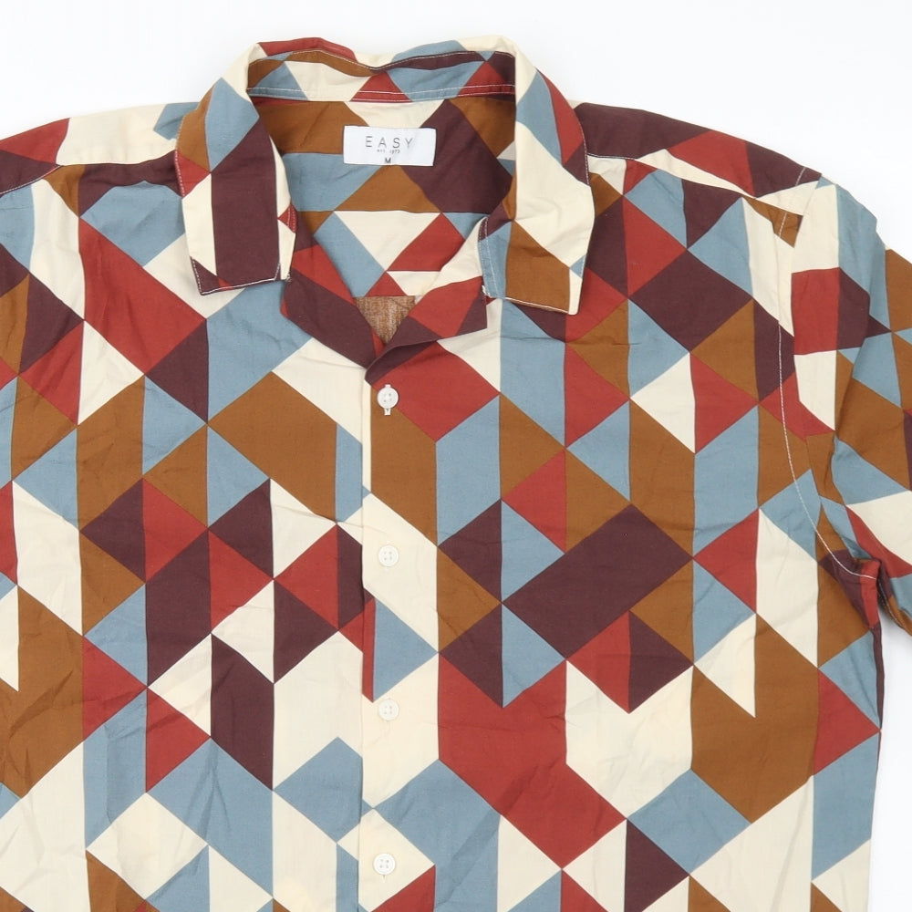 Easy Mens Multicoloured Argyle/Diamond Cotton  Button-Up Size M Collared Button