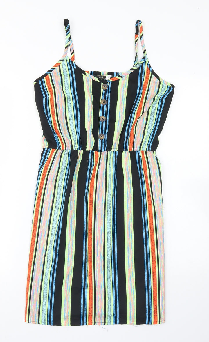 Pep & Co Womens Multicoloured Striped Polyester Slip Dress Size 8 Round Neck