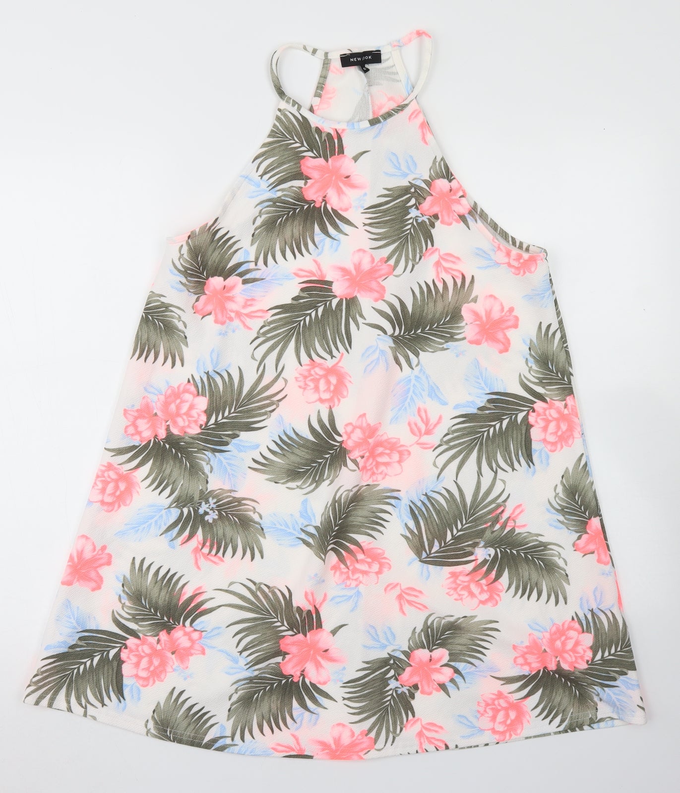 New Look Womens White Floral Polyester A-Line  Size 12  Halter