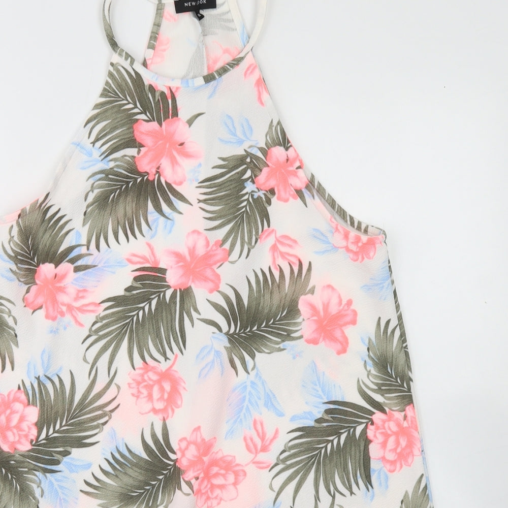 New Look Womens White Floral Polyester A-Line  Size 12  Halter