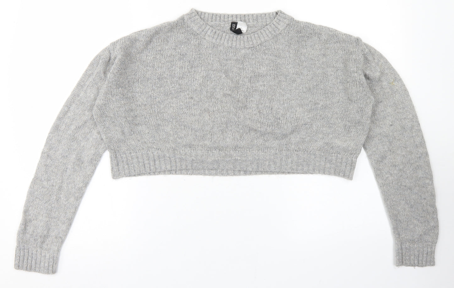 Divided Womens Grey Round Neck  Acrylic Pullover Jumper Size M   - Cropped