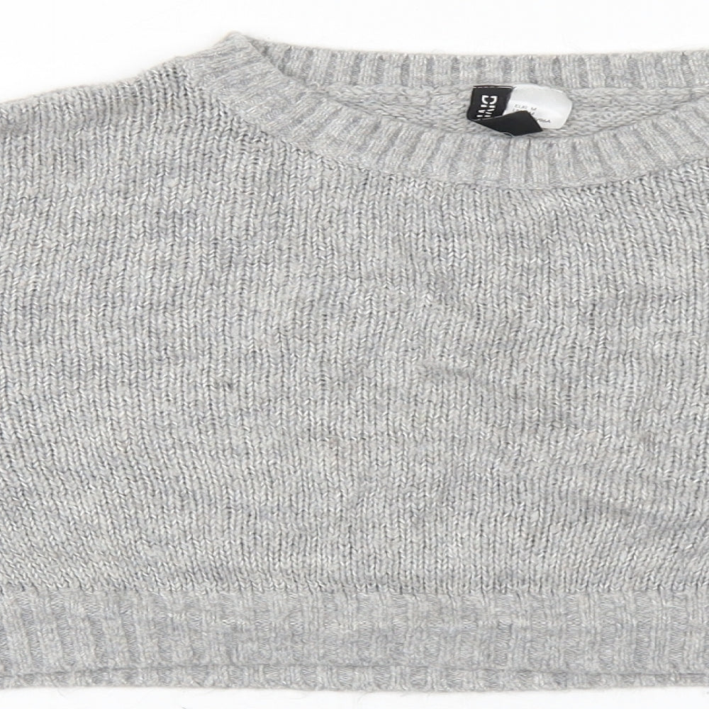 Divided Womens Grey Round Neck  Acrylic Pullover Jumper Size M   - Cropped