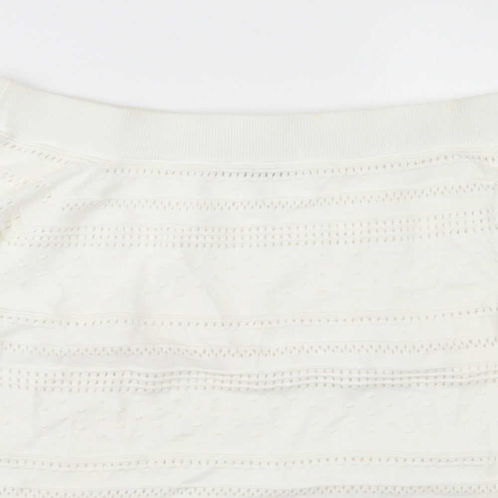 TU Womens White Striped Cotton Basic T-Shirt Size 22 Off the Shoulder - Scalloped Edging