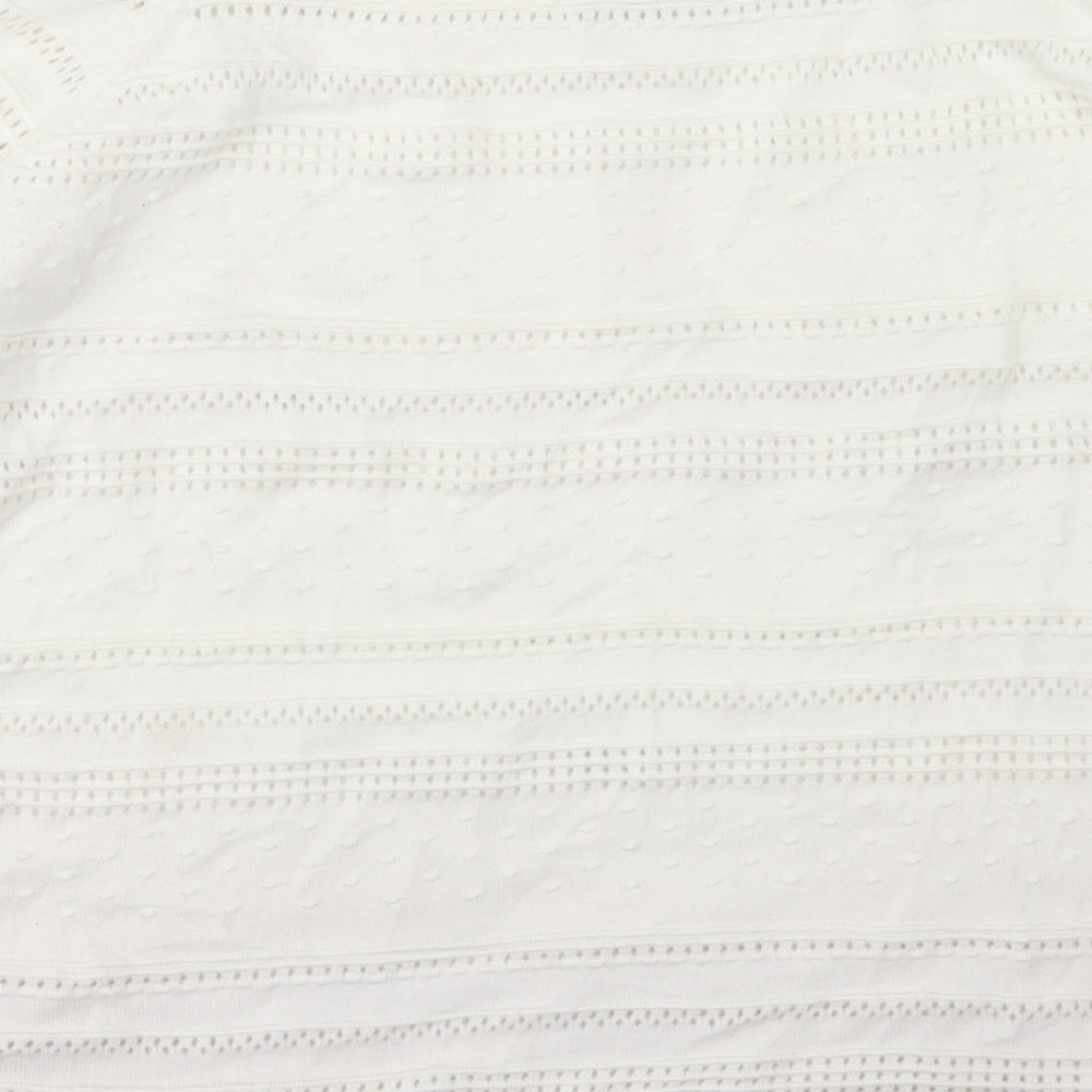 TU Womens White Striped Cotton Basic T-Shirt Size 22 Off the Shoulder - Scalloped Edging