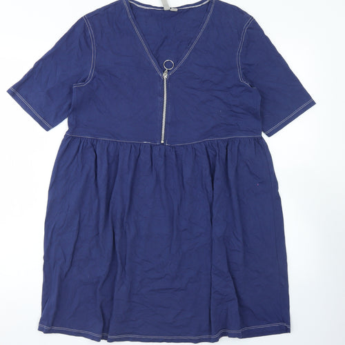 ASOS Womens Blue  Cotton Skater Dress  Size 10  V-Neck Zip