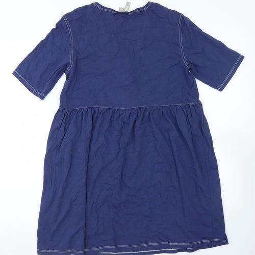 ASOS Womens Blue  Cotton Skater Dress  Size 10  V-Neck Zip