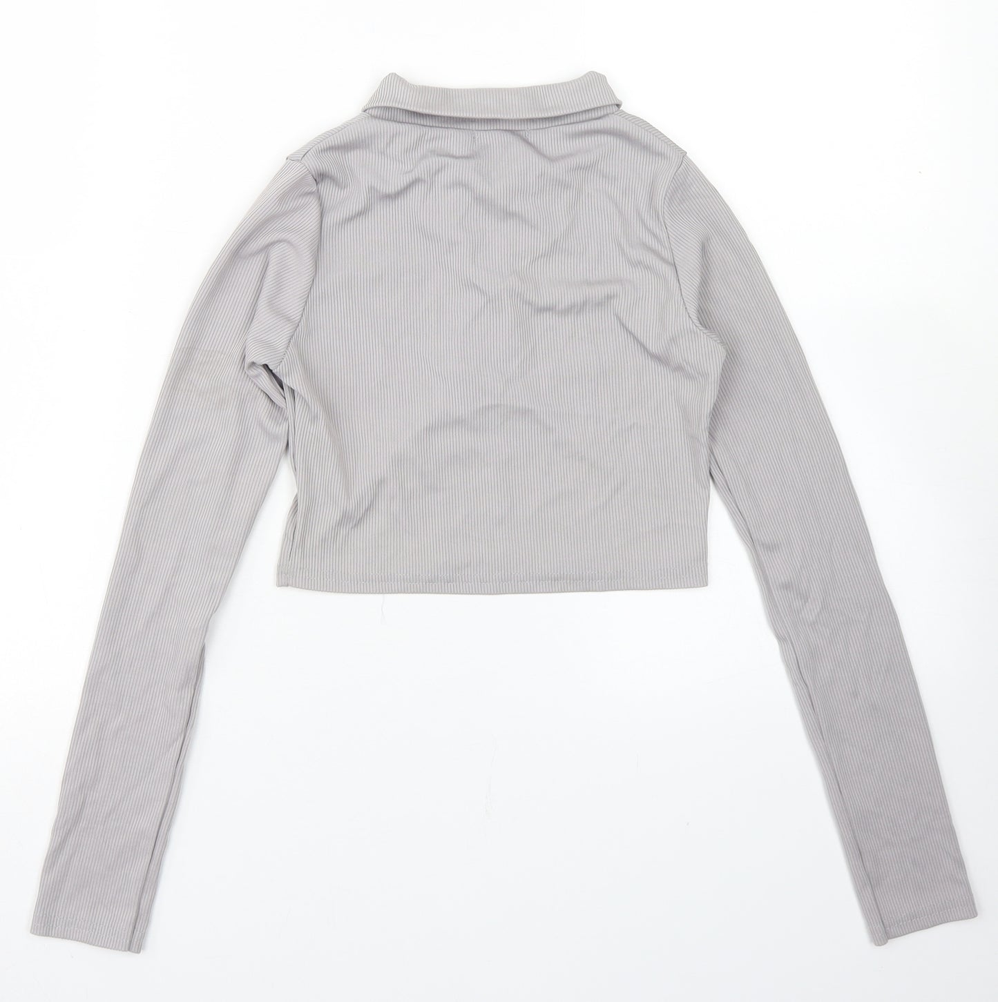 PRETTYLITTLETHING Womens Grey  Polyester Cropped Polo Size 8 Collared