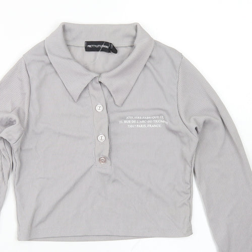 PRETTYLITTLETHING Womens Grey  Polyester Cropped Polo Size 8 Collared