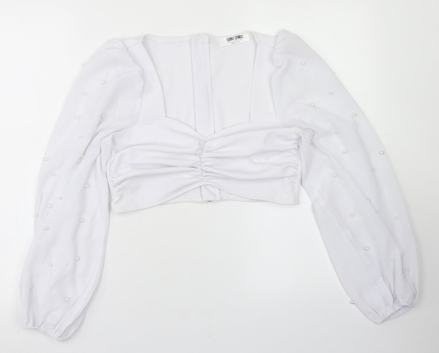Saint Genes Womens White  Polyester Cropped Blouse Size 10 Sweetheart