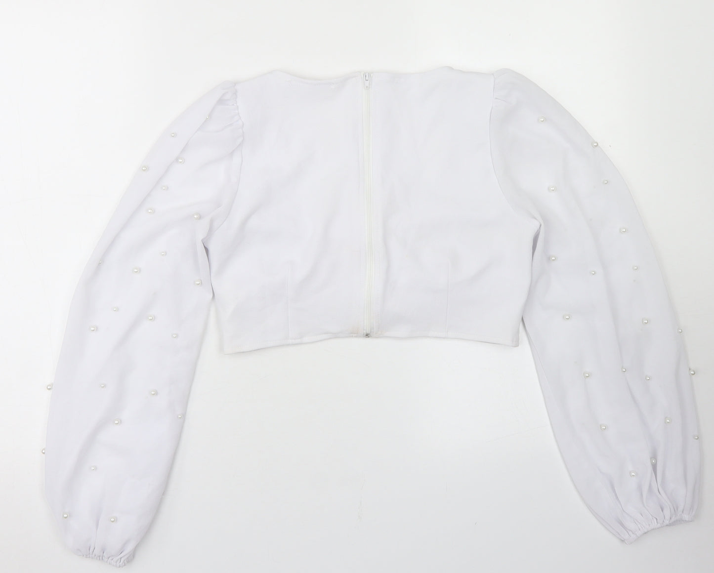 Saint Genes Womens White  Polyester Cropped Blouse Size 10 Sweetheart