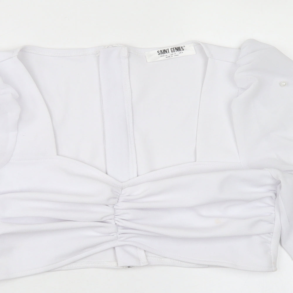 Saint Genes Womens White  Polyester Cropped Blouse Size 10 Sweetheart