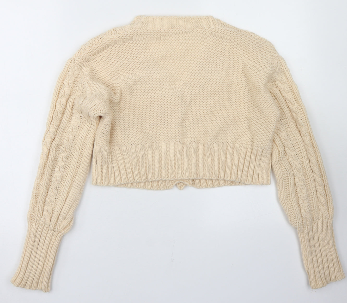 SheIn Womens Ivory V-Neck  Acrylic Cardigan Jumper Size S   - Cropped