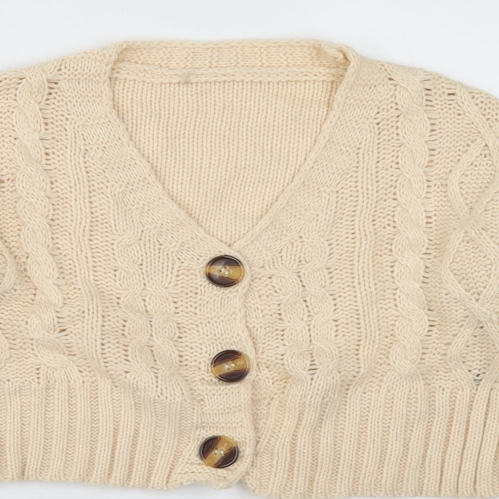 SheIn Womens Ivory V-Neck  Acrylic Cardigan Jumper Size S   - Cropped
