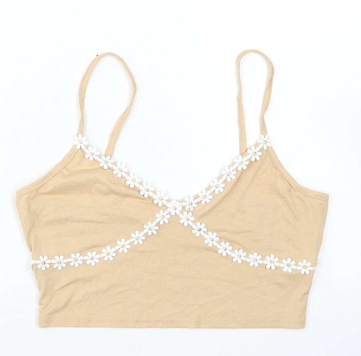 ROMWE Womens Beige  Cotton Cropped Tank Size M V-Neck