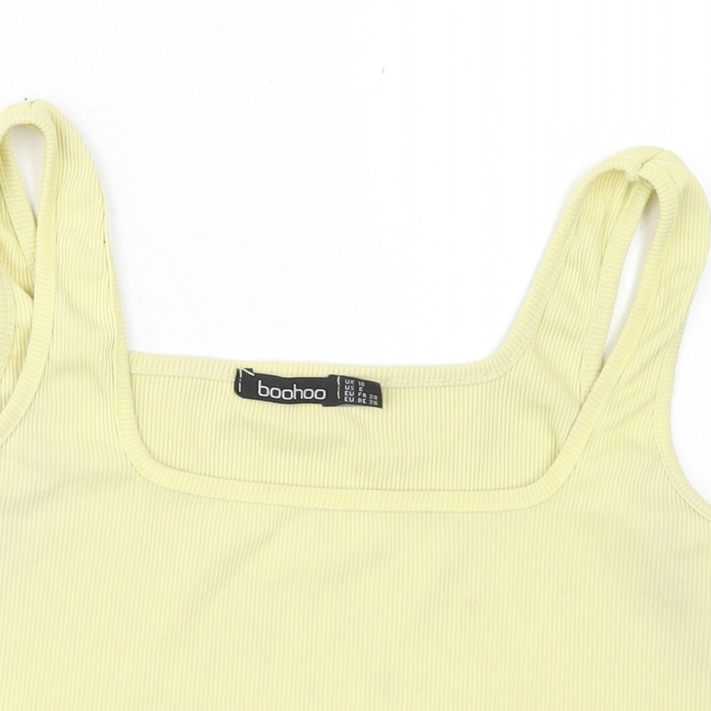 Boohoo Womens Yellow  Polyester Cropped Tank Size 10 Square Neck