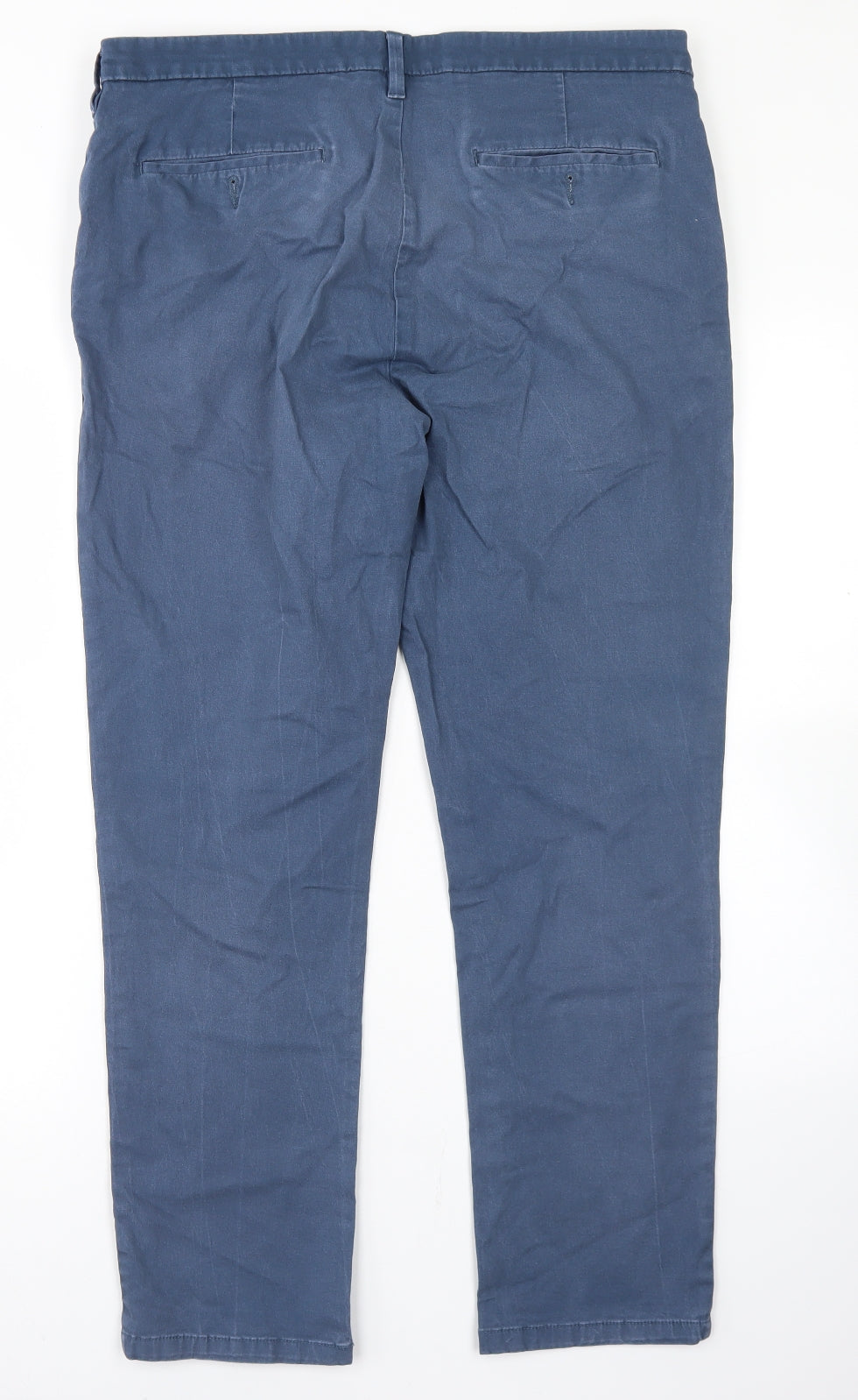 Marks and Spencer Mens Blue  Cotton Chino Trousers Size 36 in L29 in Regular Button