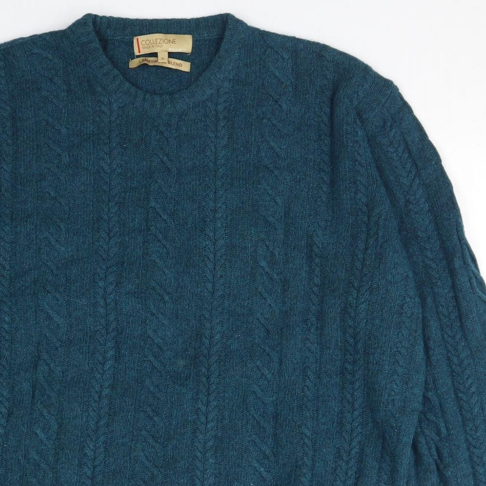 Marks and Spencer Mens Blue Crew Neck  Wool Pullover Jumper Size XL