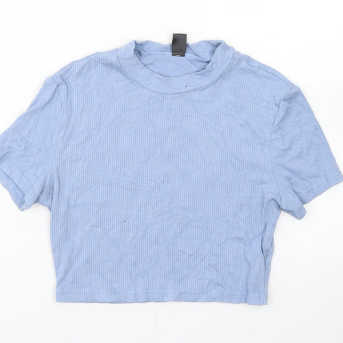 SheIn Womens Blue  Viscose Cropped T-Shirt Size M Crew Neck