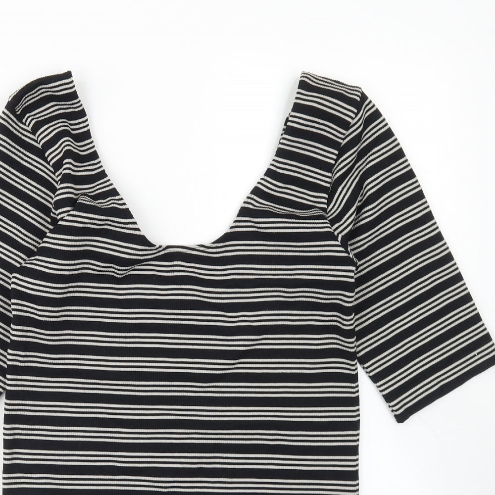 NEXT Womens Black Striped Nylon Bodysuit One-Piece Size M