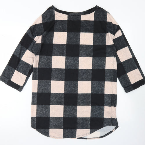 F&F Womens Black Check Polyester Tunic T-Shirt Size 8 Round Neck