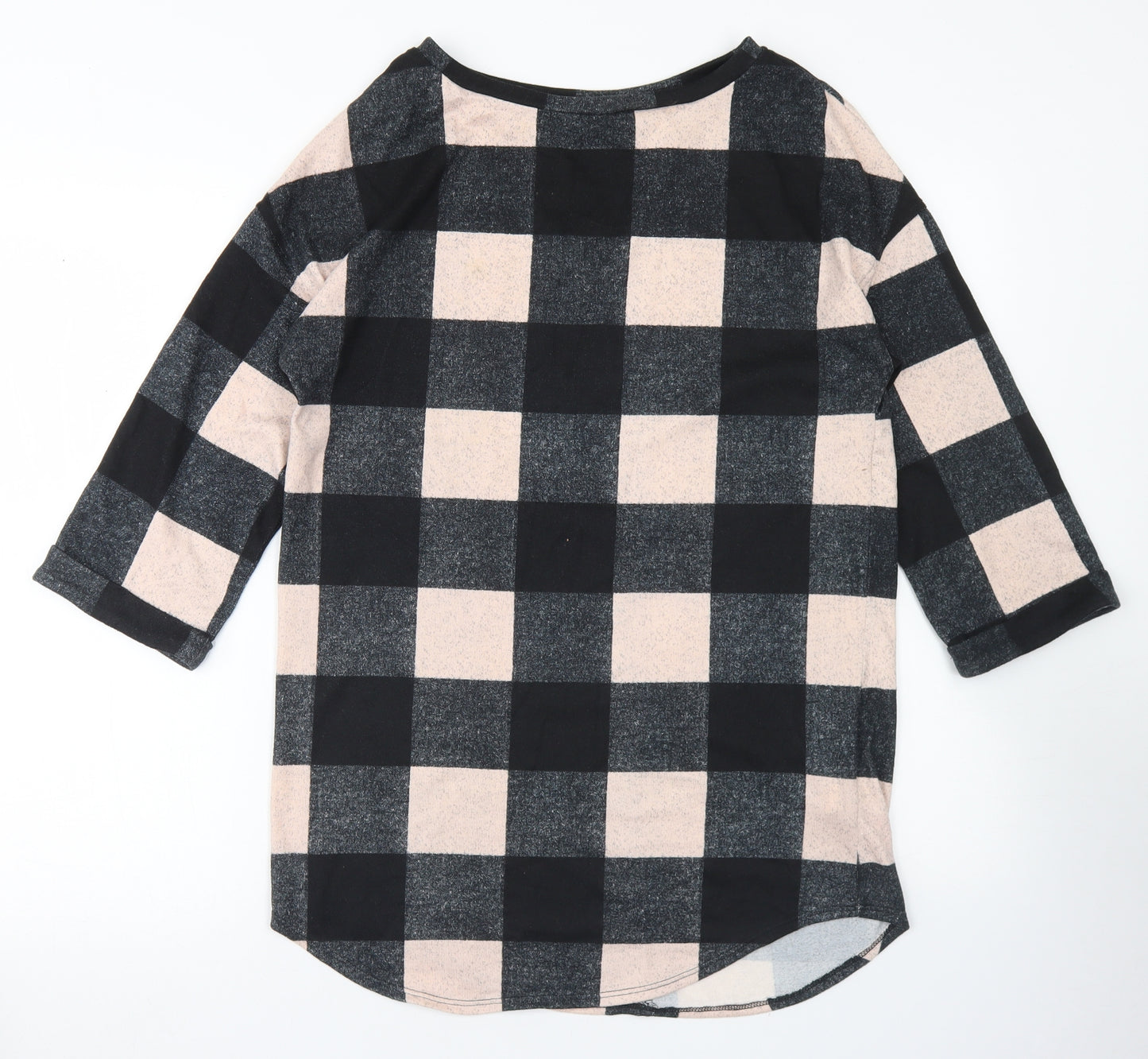 F&F Womens Black Check Polyester Tunic T-Shirt Size 8 Round Neck