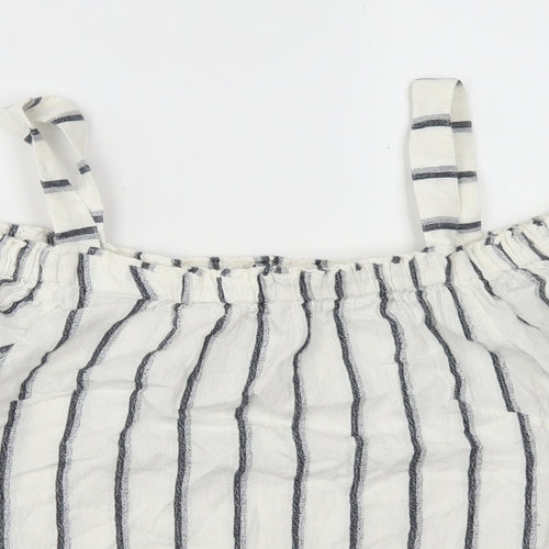 F&F Womens White Striped Cotton Basic Blouse Size 8 Off the Shoulder - Cold Shoulder