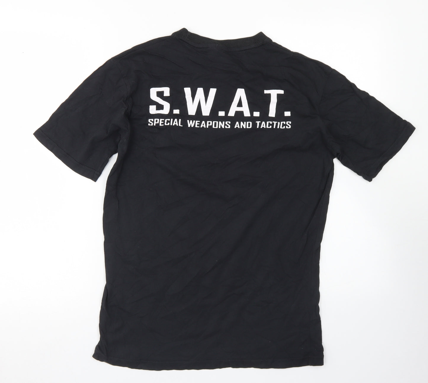 Wicked Fun Womens Black  Cotton Basic T-Shirt Size M Crew Neck - SWAT