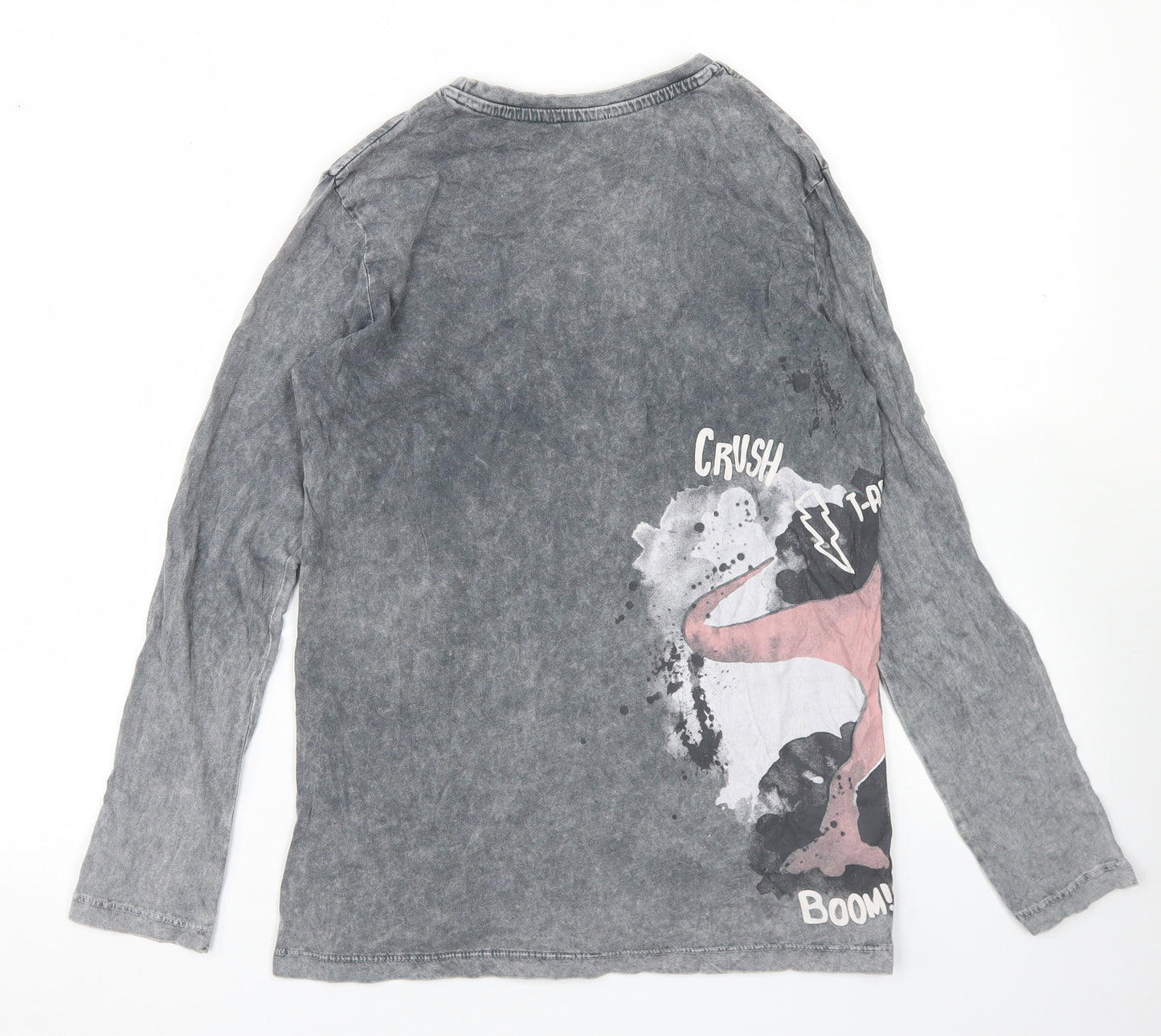 George Boys Grey  Cotton Basic T-Shirt Size 10-11 Years Crew Neck  - Acid wash, Dinosaurs
