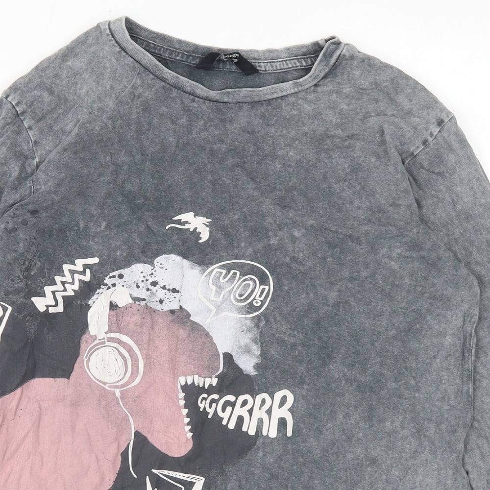 George Boys Grey  Cotton Basic T-Shirt Size 10-11 Years Crew Neck  - Acid wash, Dinosaurs