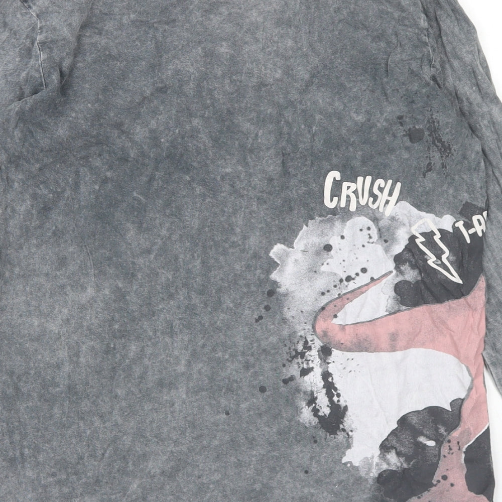 George Boys Grey  Cotton Basic T-Shirt Size 10-11 Years Crew Neck  - Acid wash, Dinosaurs
